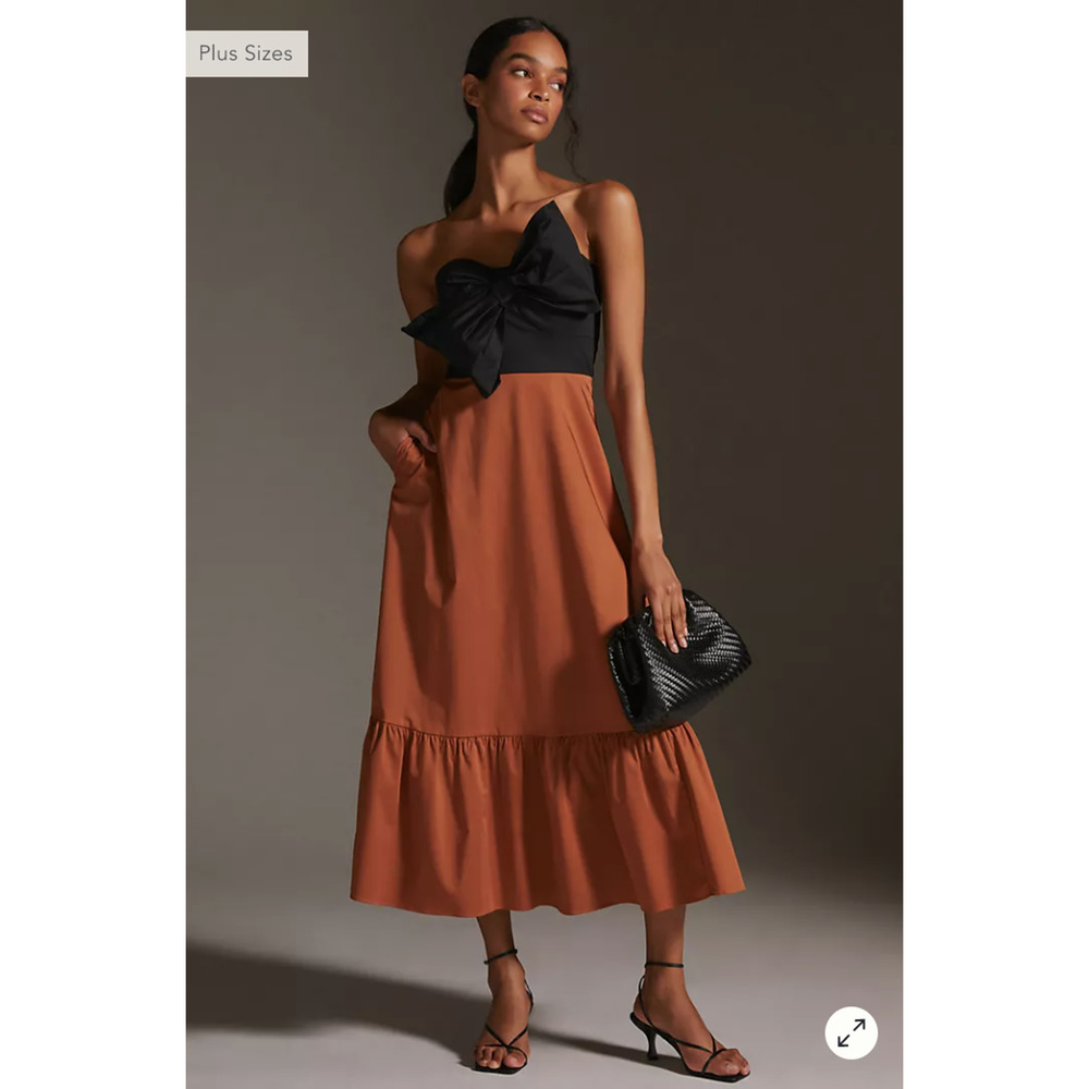 Anthropologie Bow-Tie Maxi Dress Brown 16 NWT